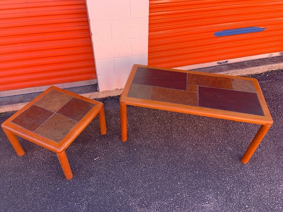 SET Vintage Danish Teak Tables With Slate Tops by Haslev Mid