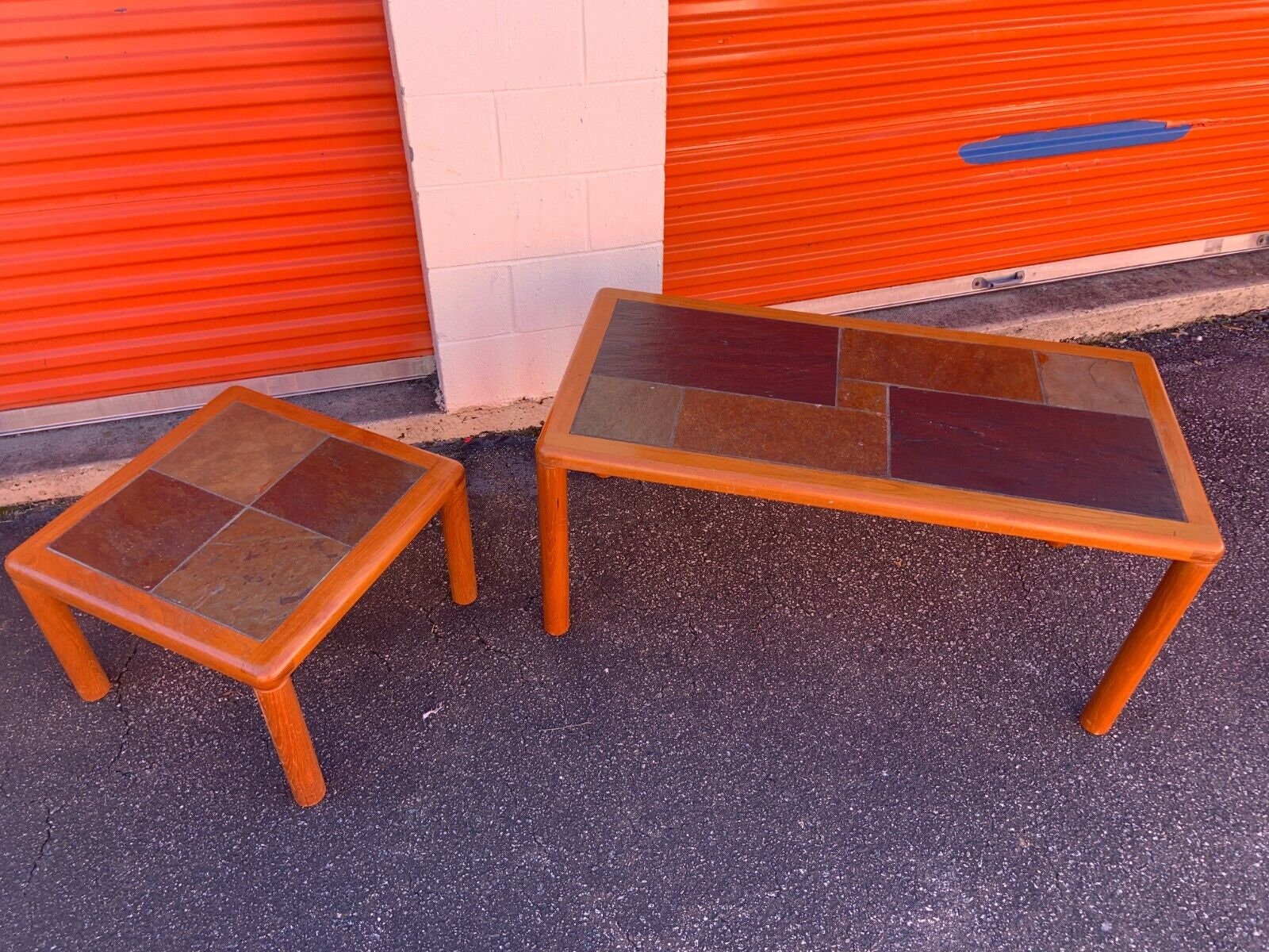 Denmark teak テーブル SET Vintage Danish Teak Tables With Slate Tops by Haslev Mid