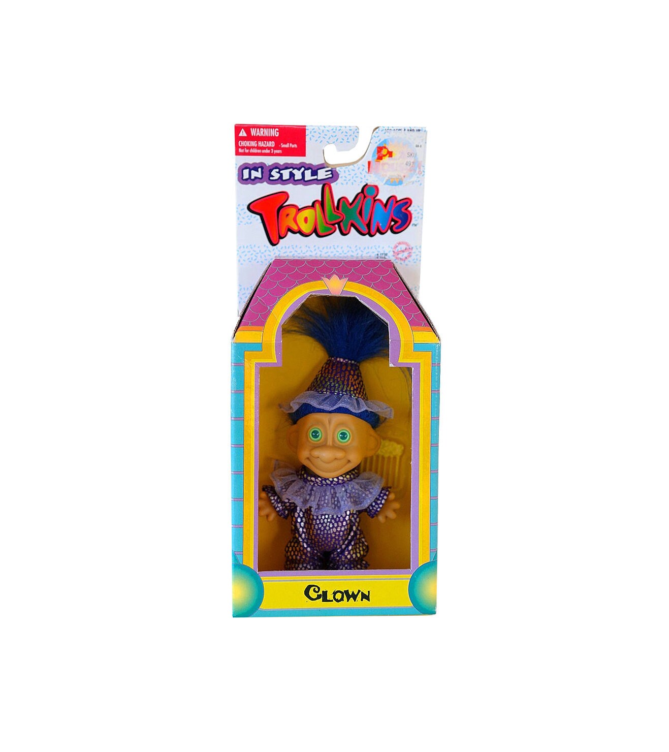 TROLL CLOWN Black Hair Doll Shiny Gold  NEW Rare circa 1991 1992 Trolls Movie Village Trollasaurus Trollkins Poppy Bergens
