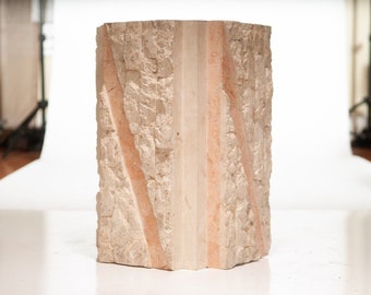 18.5" TABLE BASE PostModern 1980s Tessellated  Coffee Base Stone plaster Magnussen Ponte NEW Old Stock pomo pink white