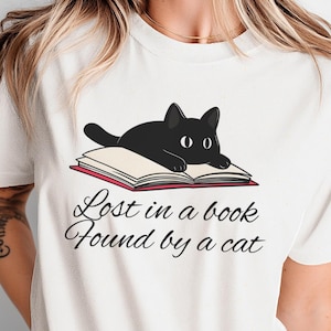 Cat and Book Lover T-Shirt, Cute Cat Reading Shirt, Cat Lover Tee, Bookish Gift, Cozy Cat Top for Readers, Cats and Books Tee, Gift for her