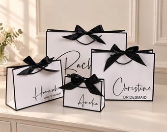 Personalized Bridesmaid Gift Bag with Satin Bow Paper Bag with Rope Handles Bridal Shower Gift Bags Christmas Gift Bag Wedding Gift Bags