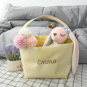 Personalized Easter Gift Basket for Kids, Custom Name Embroidered Easter Basket, Easter Bunny Basket, Egg Hunt Easter Gifts for Girls & Boys