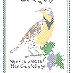 Oregon State Bird, Flower and Motto Cross Stitch Pattern PDF image 1