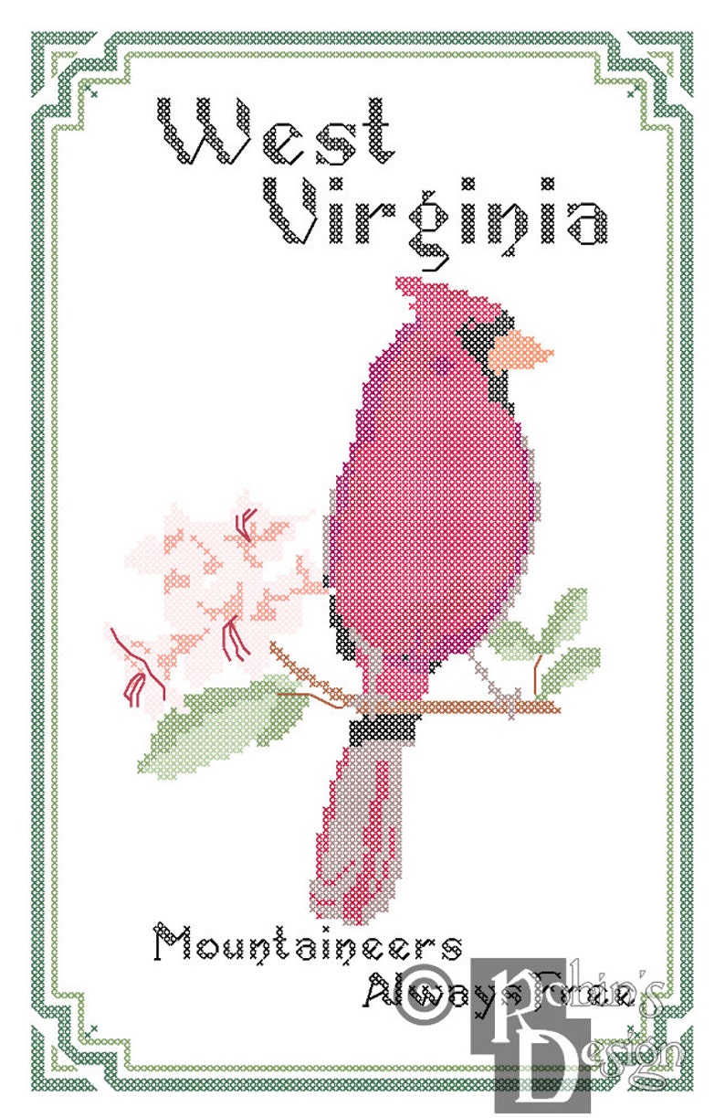 West Virginia State Bird Flower and Motto Cross Stitch Etsy