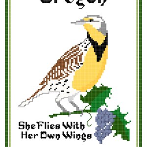 Oregon State Bird, Flower and Motto Cross Stitch Pattern PDF image 2