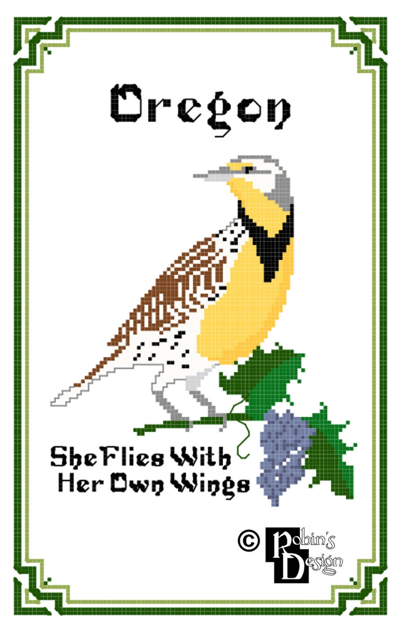 Oregon State Bird, Flower and Motto Cross Stitch Pattern PDF image 2