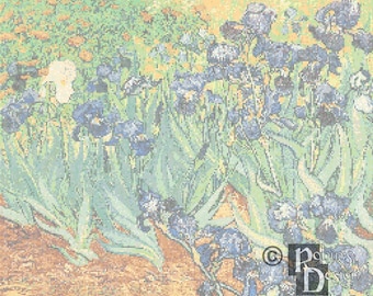 Vincent Van Gogh's Irises in a Field Cross Stitch Pattern PDF