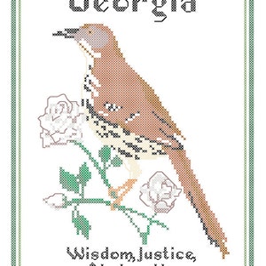 Georgia State Bird, Flower and Motto Cross Stitch Pattern PDF image 1