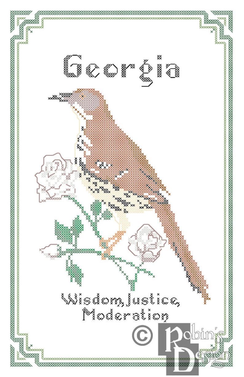 Georgia State Bird, Flower and Motto Cross Stitch Pattern PDF image 1