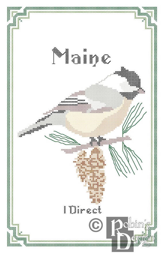 Buy Maine State Bird Flower and Motto Cross Stitch Pattern PDF Online in India - Etsy Buy Maine State Bird Flower and Motto Cross Stitch Pattern PDF Online in India - Etsy