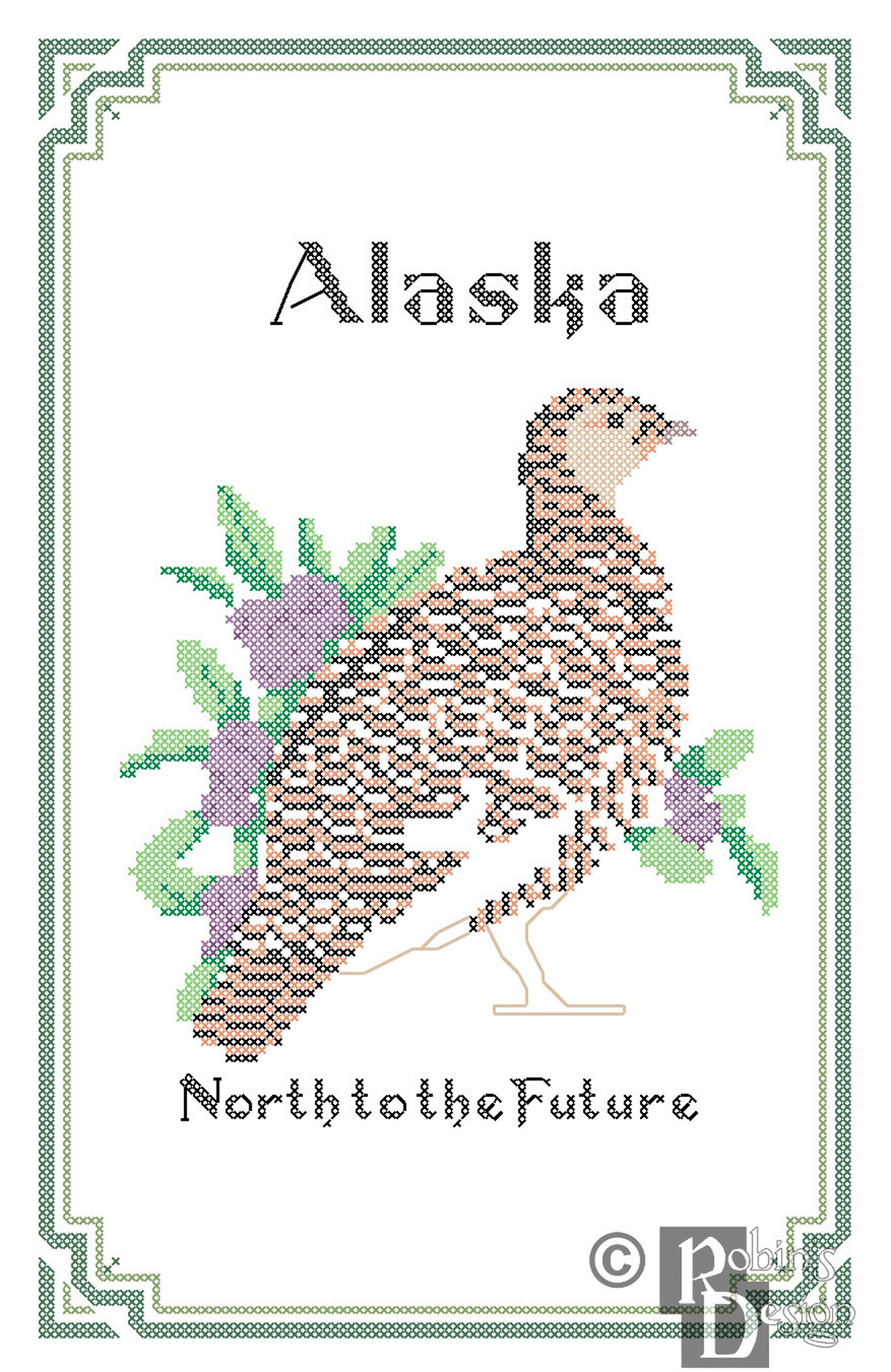 Alaska State Bird, Flower and Motto Cross Stitch Pattern PDF Etsy