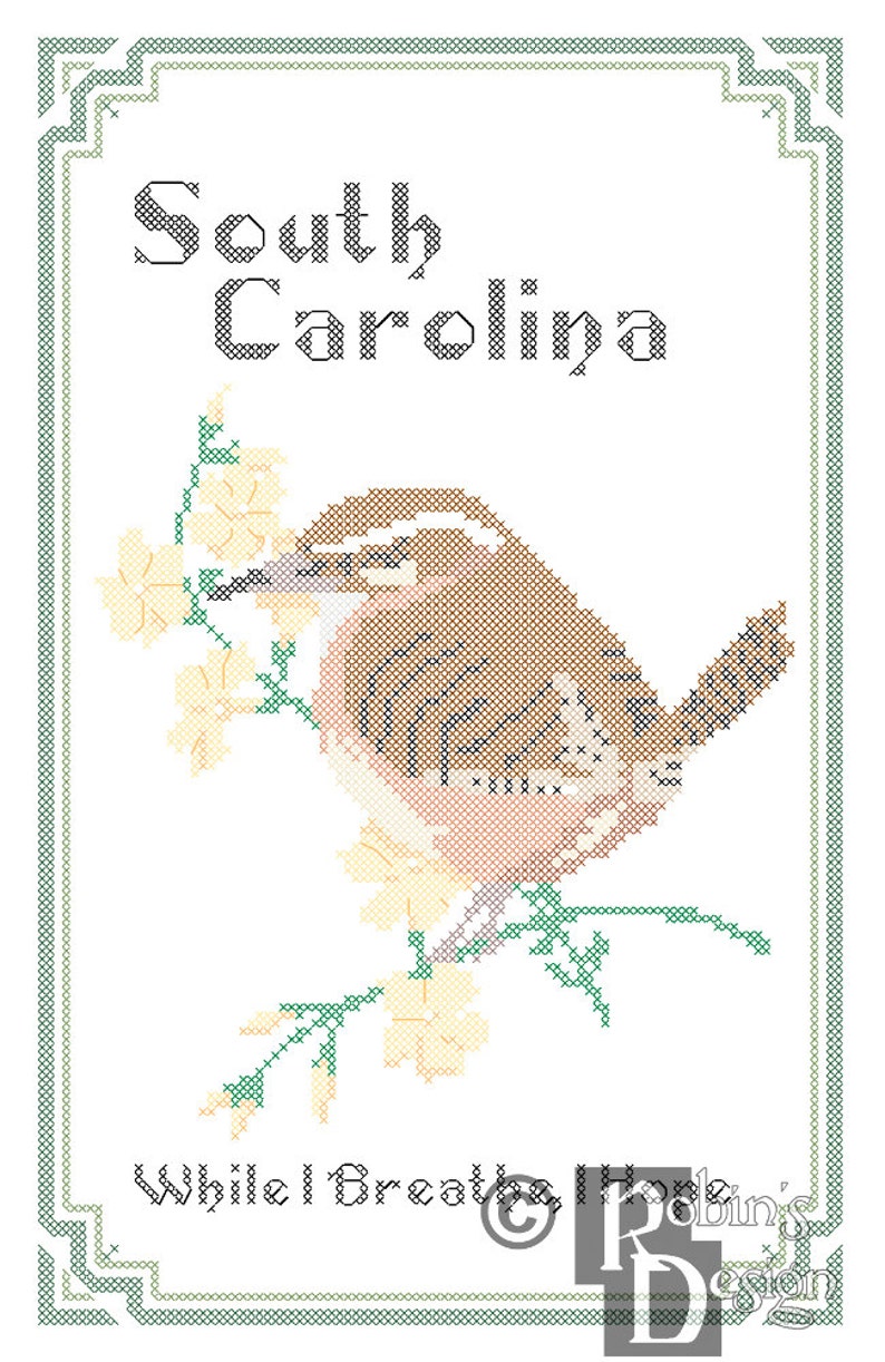 South Carolina State Bird, Flower and Motto Cross Stitch Pattern PDF image 2