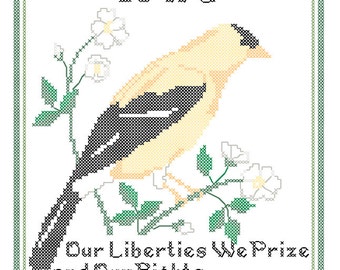 Iowa State Bird, Flower and Motto Cross Stitch Pattern PDF