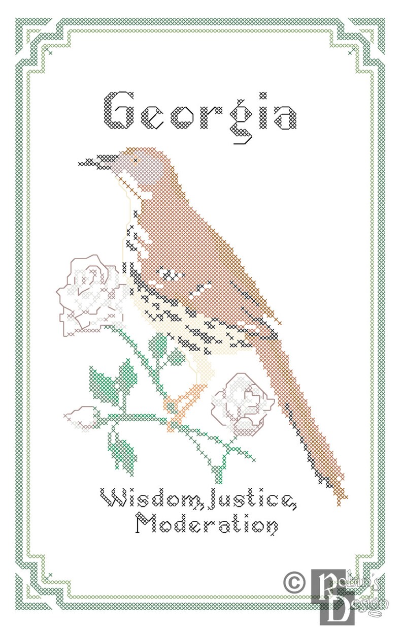 Georgia State Bird, Flower and Motto Cross Stitch Pattern PDF image 4