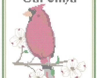 North Carolina State Bird, Flower and Motto Cross Stitch Pattern PDF