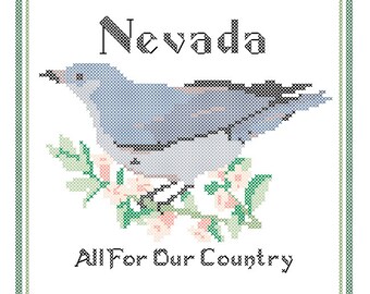 Nevada State Bird, Flower and Motto Cross Stitch Pattern PDF