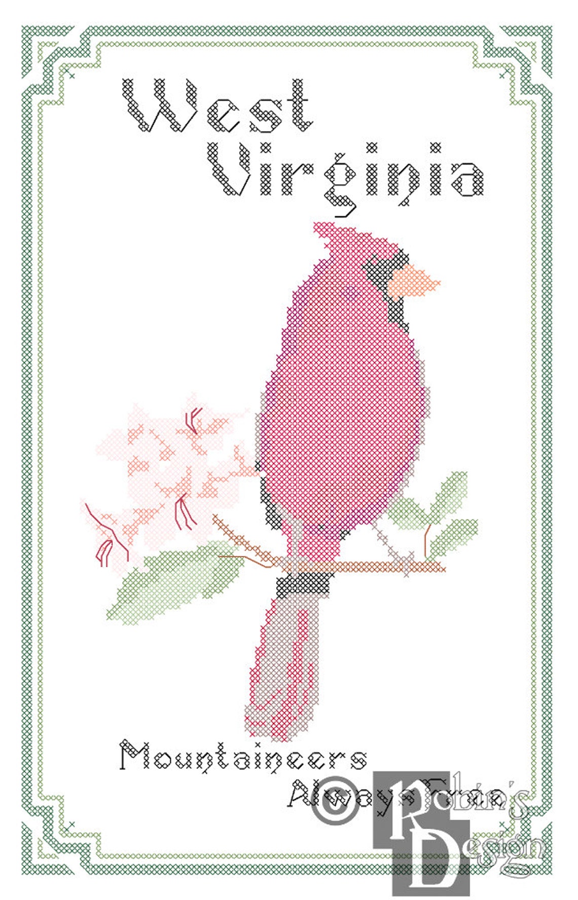 West Virginia State Bird, Flower and Motto Cross Stitch Pattern PDF - Etsy