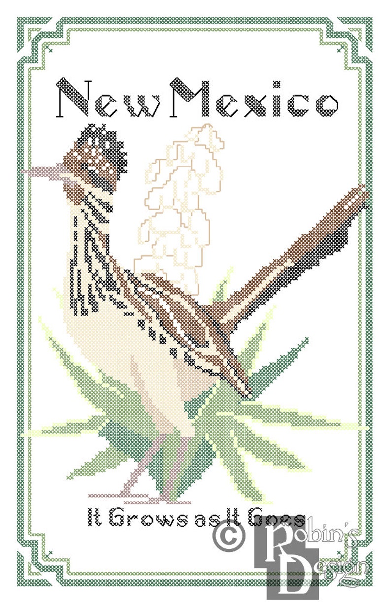 New Mexico State Bird Flower and Motto Cross Stitch Pattern | Etsy