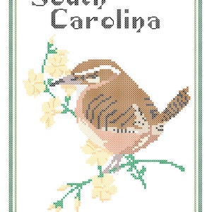 South Carolina State Bird, Blume und Motto Kreuzstichanleitung PDF Bild 1