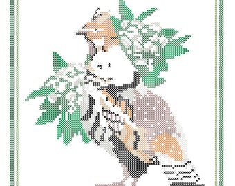 Pennsylvania State Bird, Flower and Motto Cross Stitch Pattern PDF
