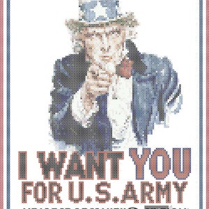May include: A vintage-style poster with a red, white and blue colour scheme. Uncle Sam is depicted pointing his finger at the viewer. The text reads "I WANT YOU FOR U.S. ARMY" and "NEAREST RECRUITING STATION".