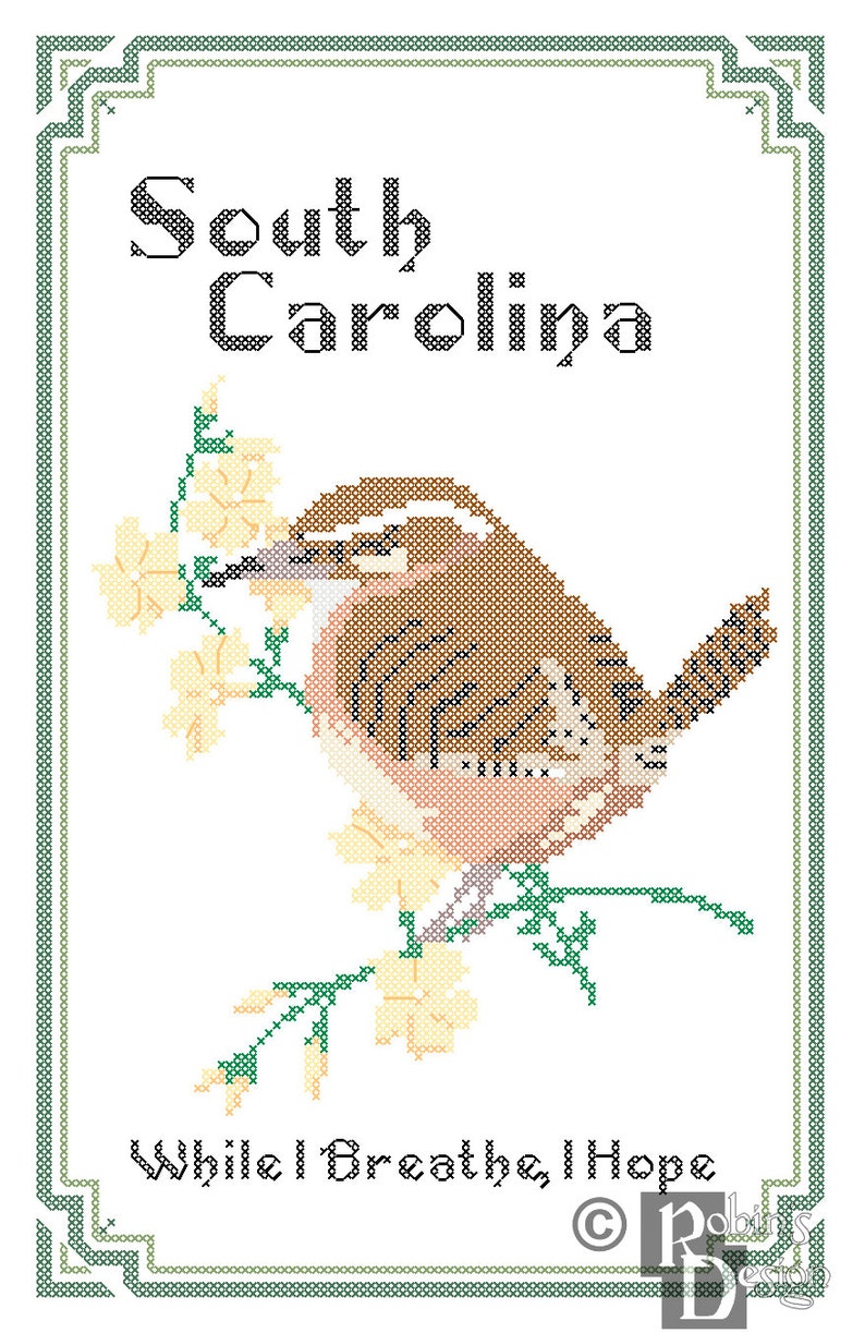 South Carolina State Bird, Flower and Motto Cross Stitch Pattern PDF image 3