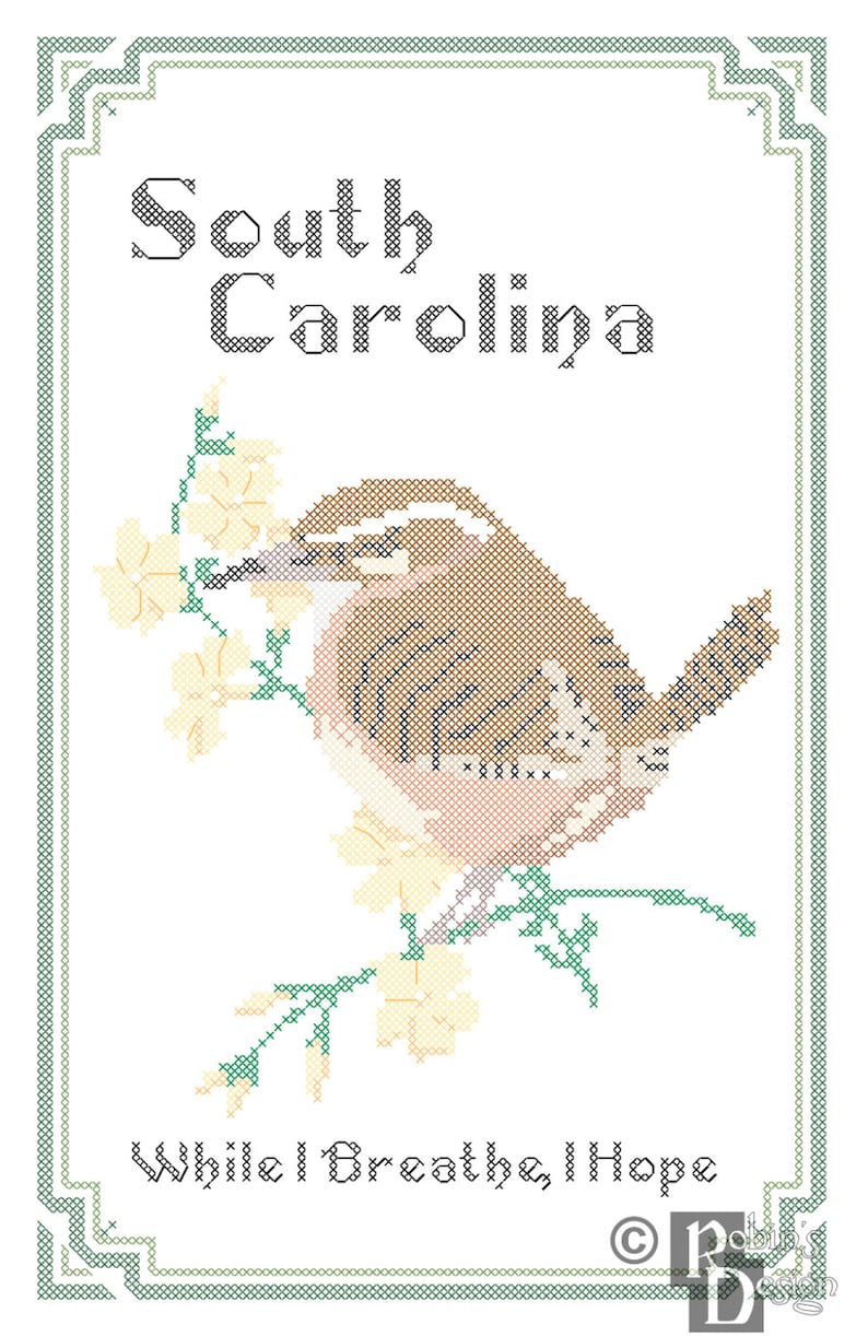 South Carolina State Bird, Blume und Motto Kreuzstichanleitung PDF Bild 4