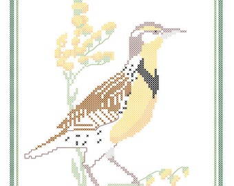 Nebraska State Bird, Flower and Motto Cross Stitch Pattern PDF