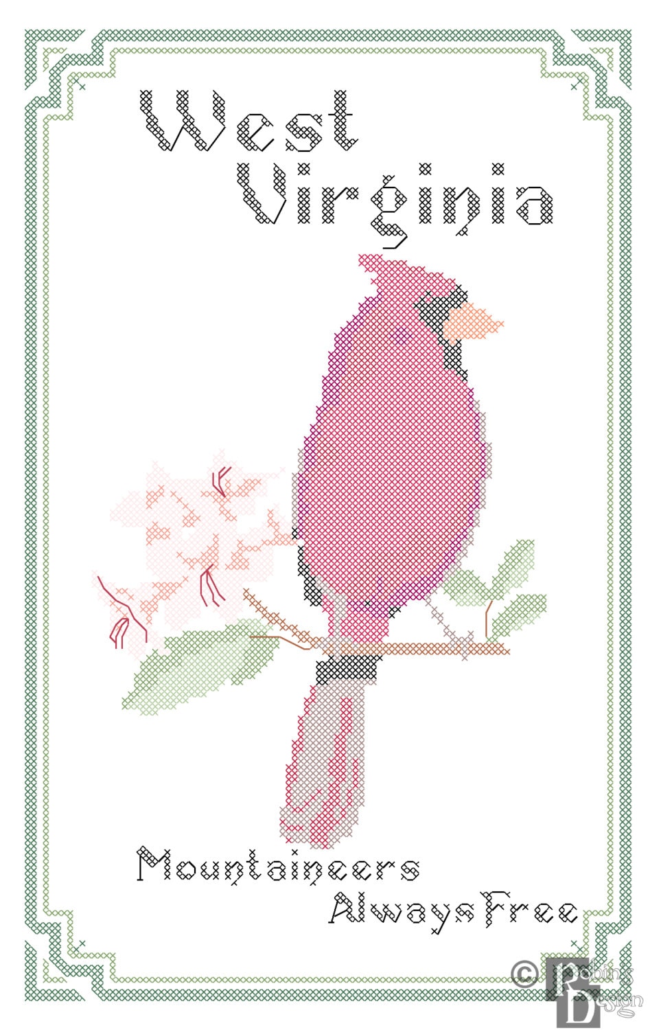 West Virginia State Bird, Flower and Motto Cross Stitch Pattern PDF - Etsy