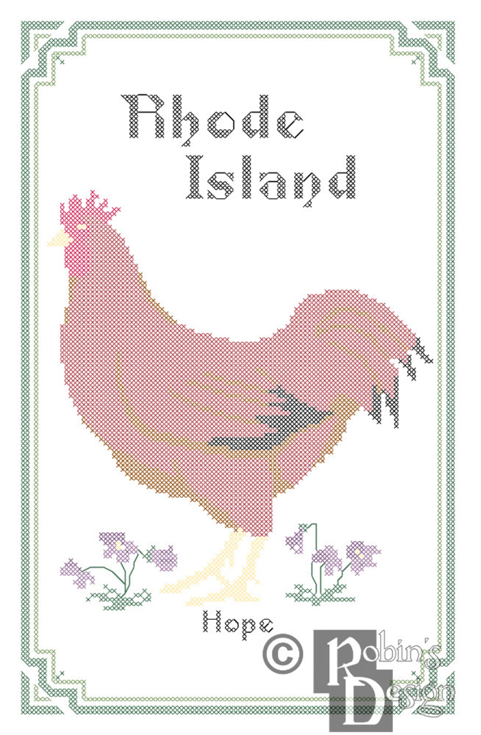 Rhode Island State Bird Flower and Motto Cross Stitch Pattern Etsy