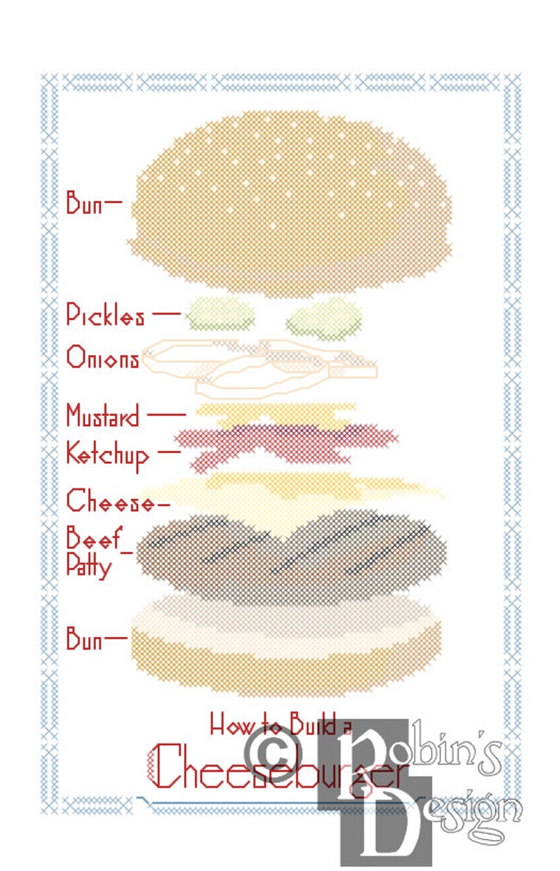 How to Build a Cheeseburger Cross Stitch Pattern Fun Blueprint PDF image 2