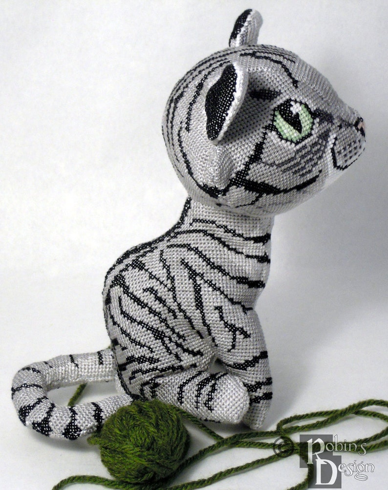 Demelza the Gray Mackerel Tabby Cat Doll 3D Cross Stitch Animal Sewing