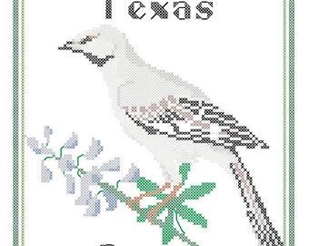 Texas State Bird, Flower and Motto Cross Stitch Pattern PDF