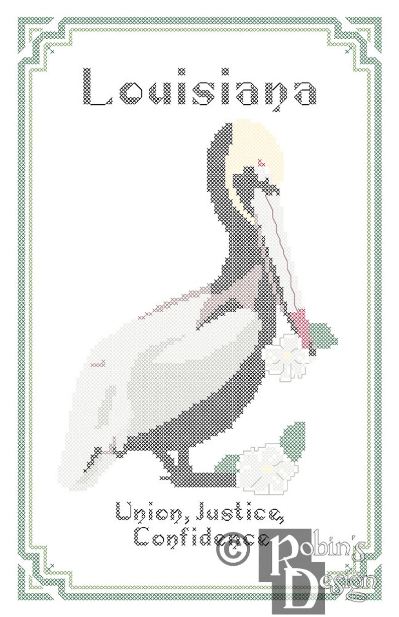 Louisiana State Bird, Flower and Motto Cross Stitch Pattern PDF Etsy