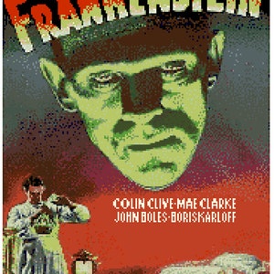 Frankenstein Movie Poster Cross Stitch Pattern PDF