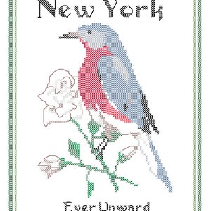 New York State Bird, Flower and Motto Cross Stitch Pattern PDF image 2
