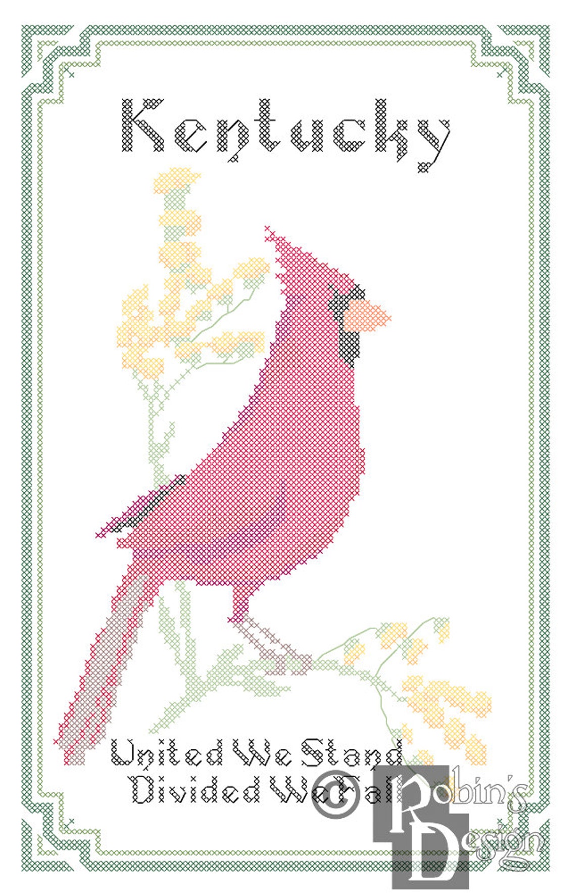 Kentucky State Bird, Flower and Motto Cross Stitch Pattern PDF Etsy