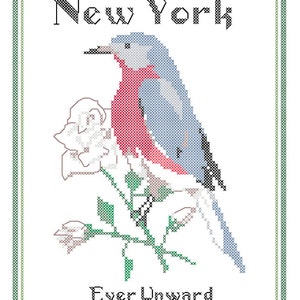 New York State Bird, Flower and Motto Cross Stitch Pattern PDF image 1