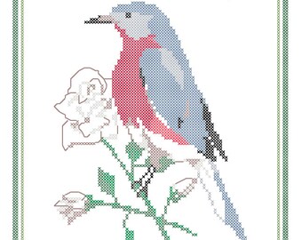 New York State Bird, Flower and Motto Cross Stitch Pattern PDF