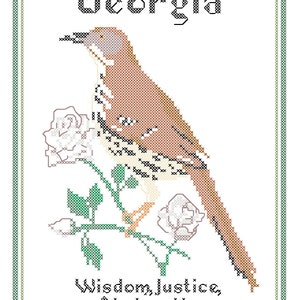 Georgia State Bird, Flower and Motto Cross Stitch Pattern PDF image 3