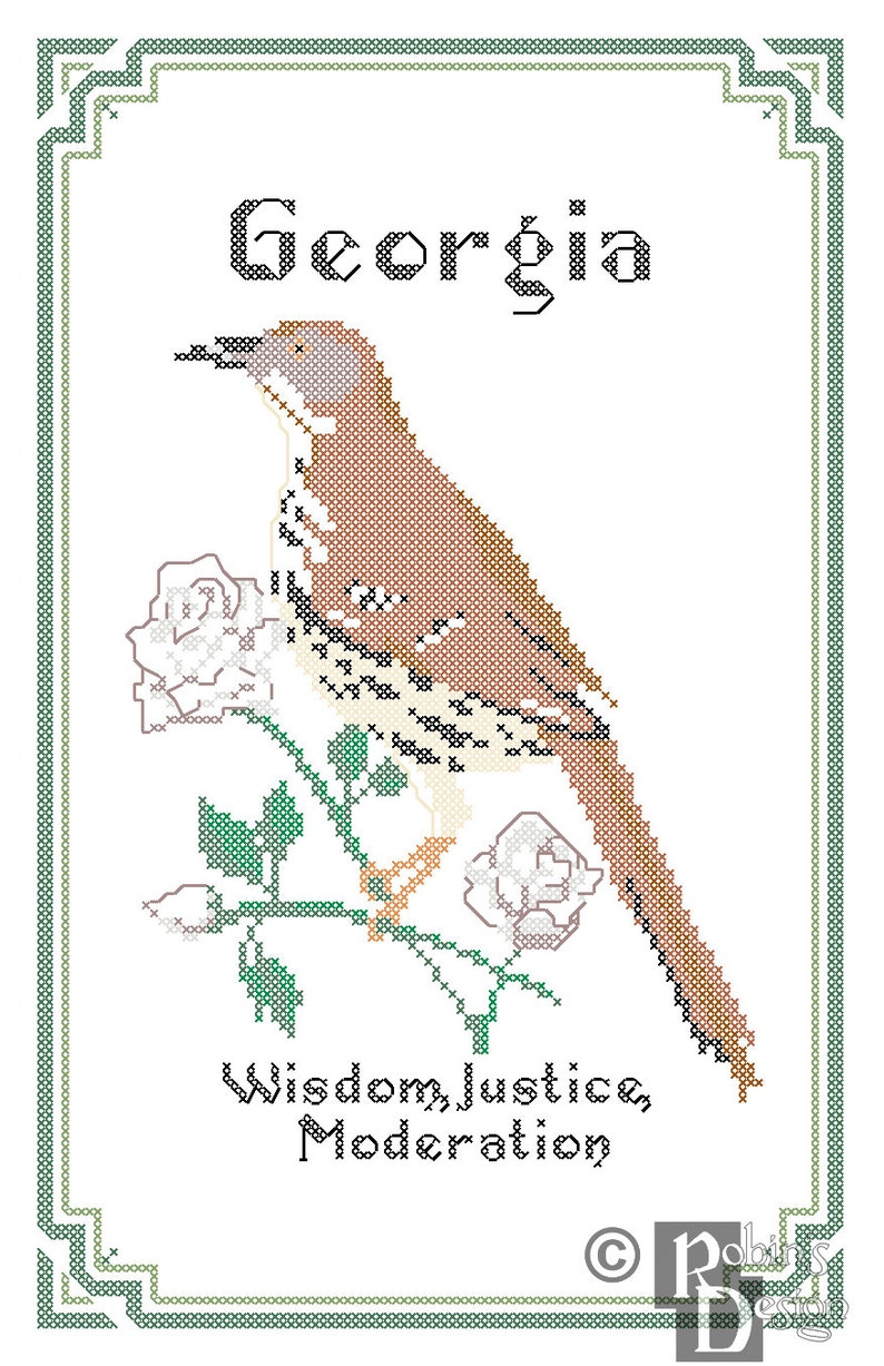 Georgia State Bird, Flower and Motto Cross Stitch Pattern PDF image 3