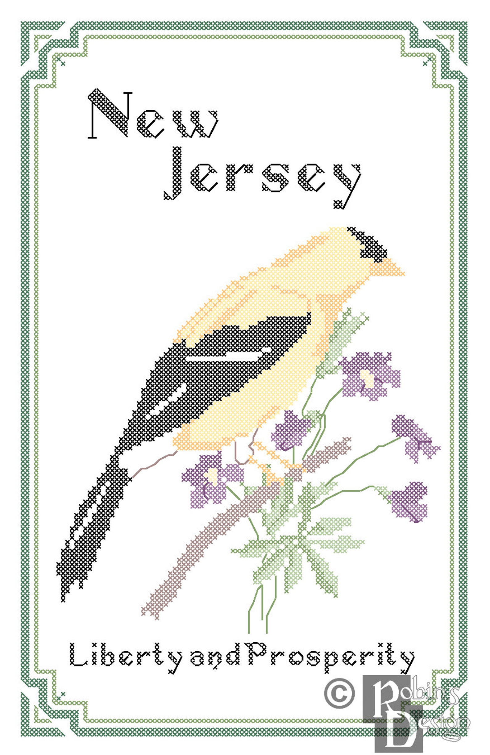 New Jersey State Bird, Flower and Motto Cross Stitch Pattern PDF - Etsy