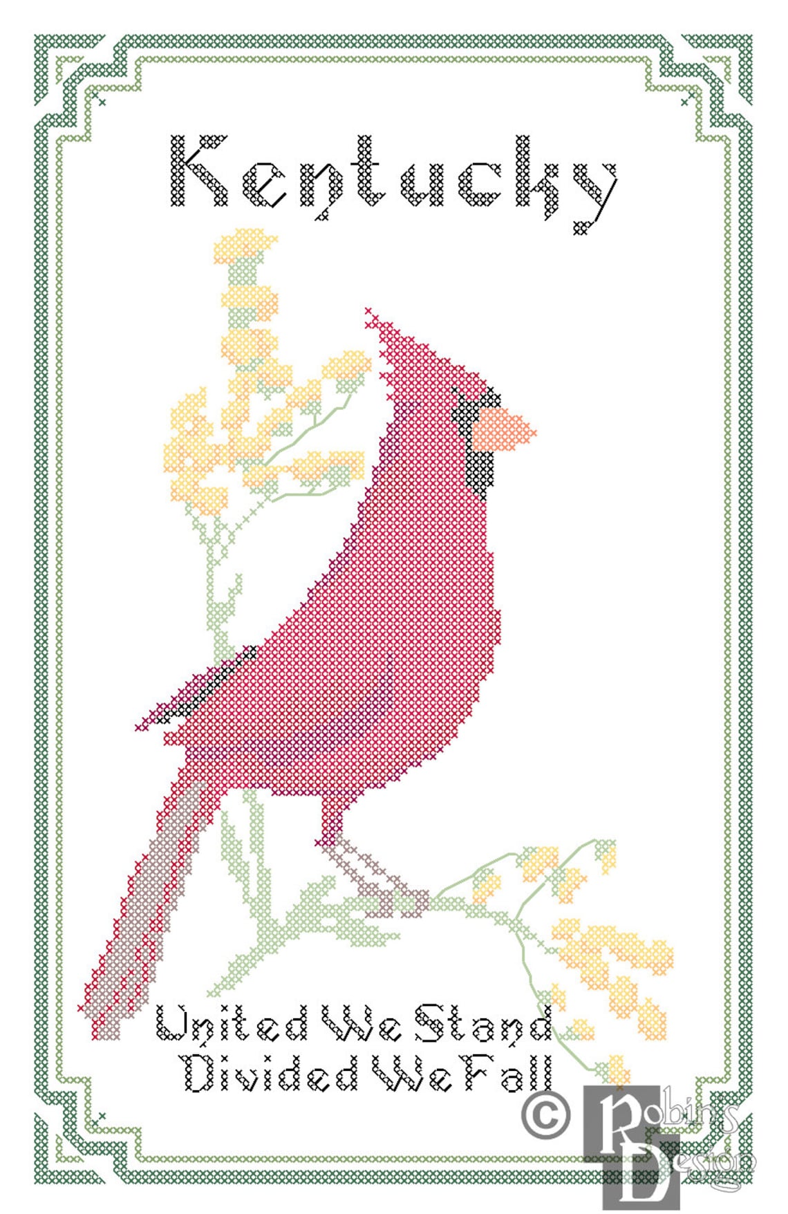 Kentucky State Bird, Flower and Motto Cross Stitch Pattern PDF Etsy