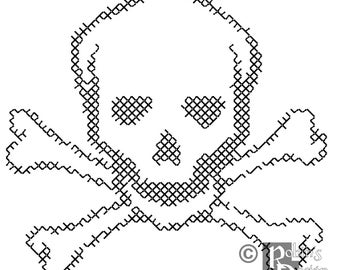 Skull and Crossbones for Shirt Patch Cross Stitch Pattern PDF