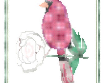 Indiana State Bird, Flower and Motto Cross Stitch Pattern PDF