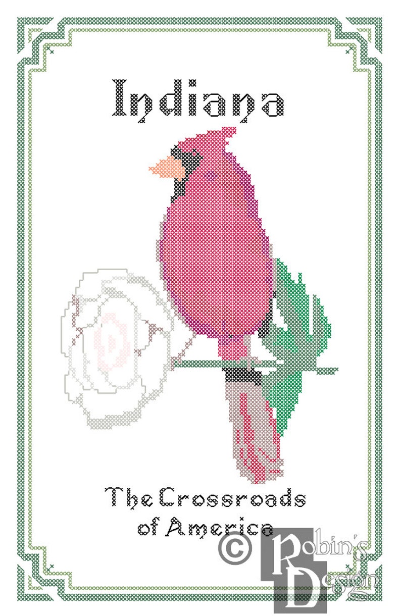 Indiana State Bird Flower and Motto Cross Stitch Pattern PDF Etsy