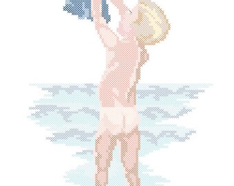 Summer Innocence Boy Hanging Bathing Suit Cross Stitch Pattern PDF