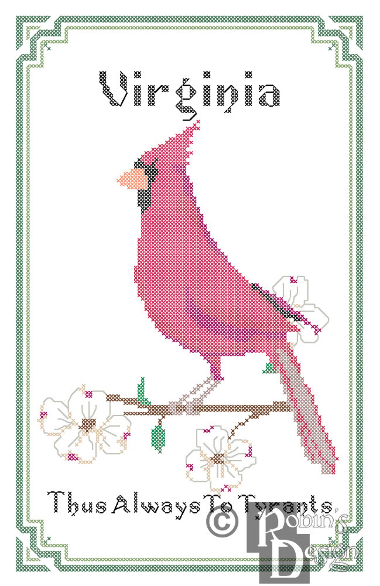 Virginia State Bird, Flower and Motto Cross Stitch Pattern PDF Etsy