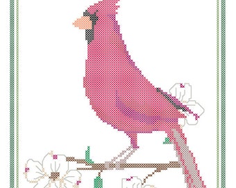 Virginia State Bird, Flower and Motto Cross Stitch Pattern PDF